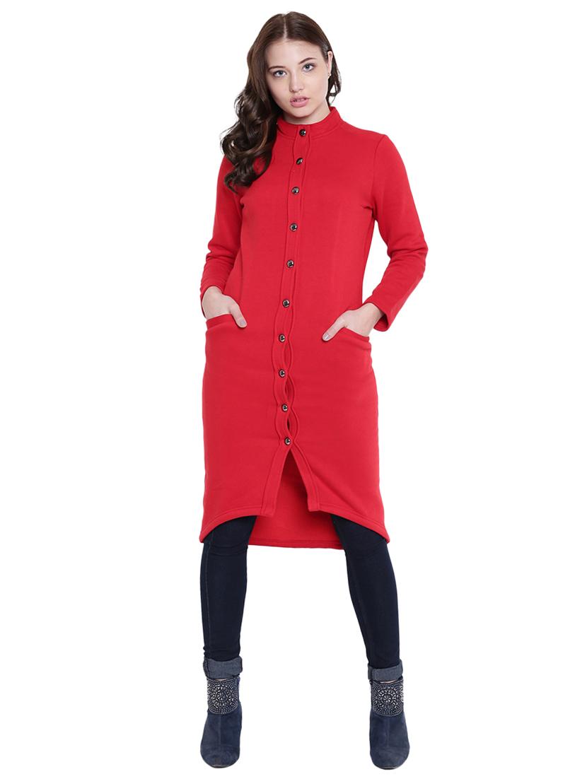 mandarin neck button up high low tunic - 12375435 - Zoom Image - 1