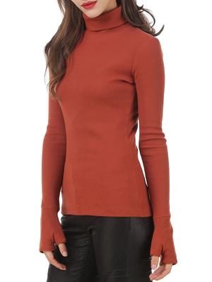 brown cotton turtle neck pullover - 12375449 - Standard Image - 2