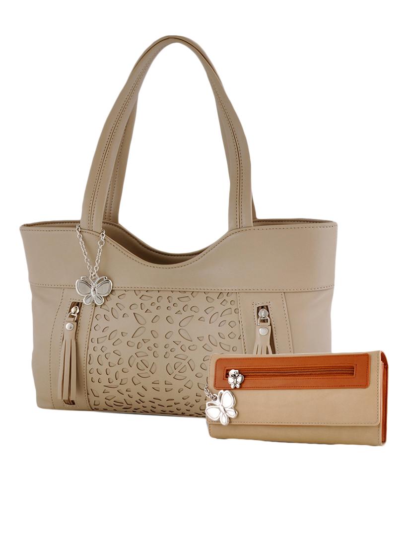 beige leatherette handbag and wallet combo - 12379315 - Zoom Image - 1