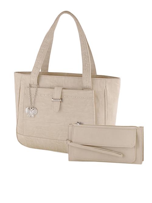off white leatherette handbag and clutch combo - 12379322 - Standard Image - 1