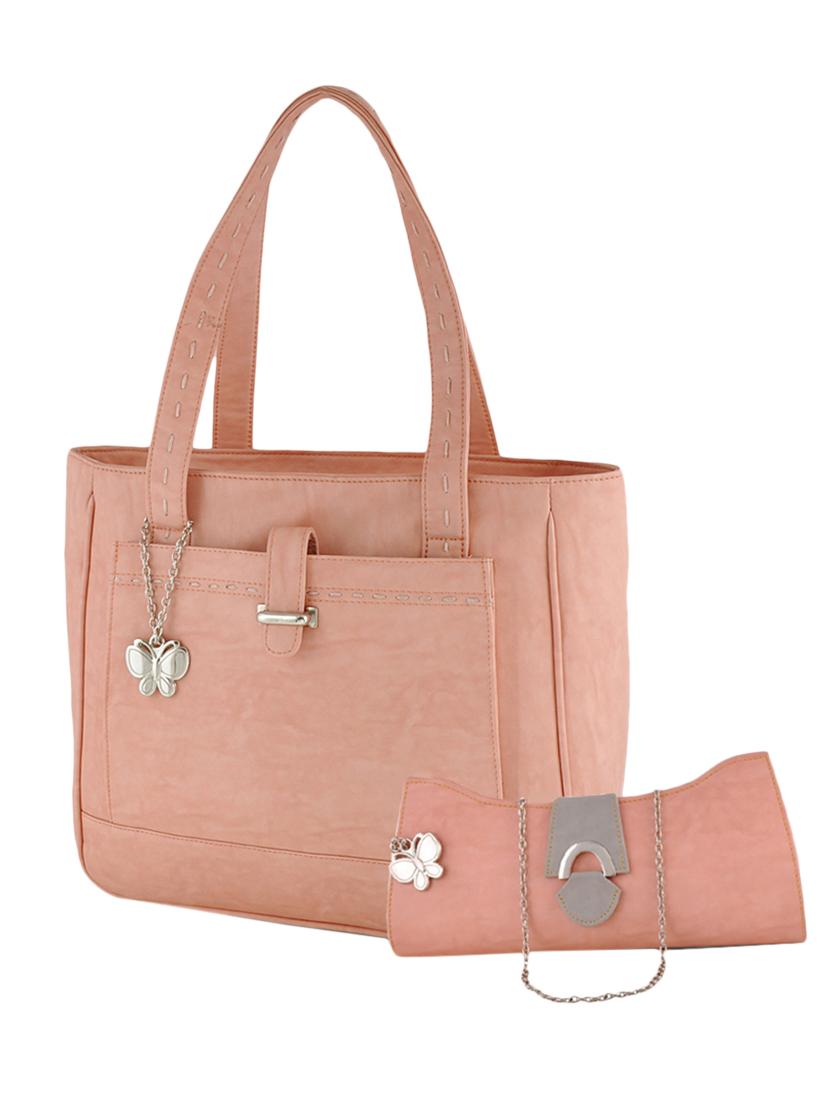 pink leatherette handbag and clutch combo - 12379324 - Zoom Image - 1