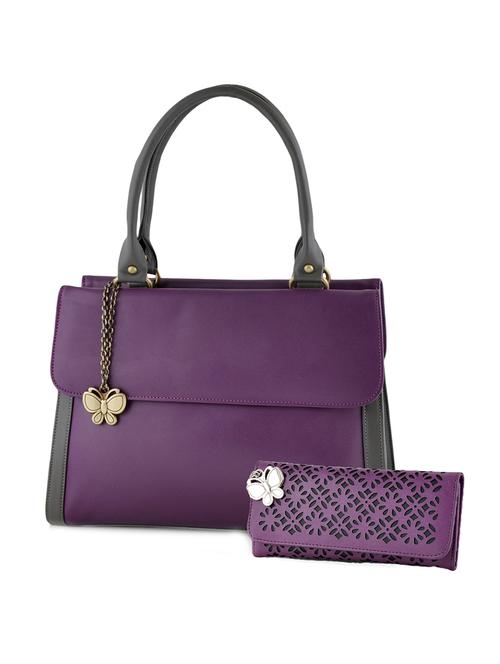 purple leatherette handbag and wallet combo - 12379347 - Standard Image - 1