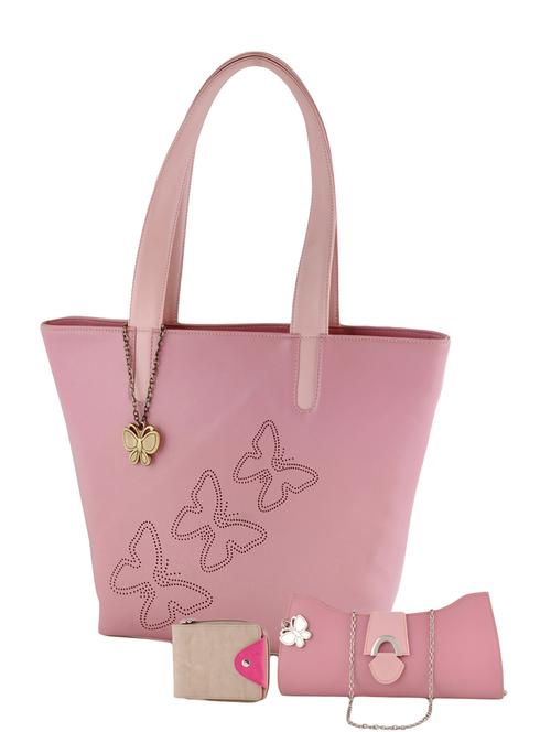 pink leatherette handbag, clutch and wallet combo (set of 3) - 12379371 - Standard Image - 1