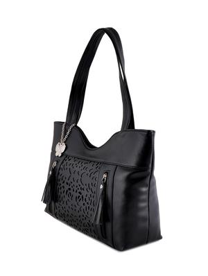 black leatherette cutwork handbag - 12379502 - Standard Image - 4