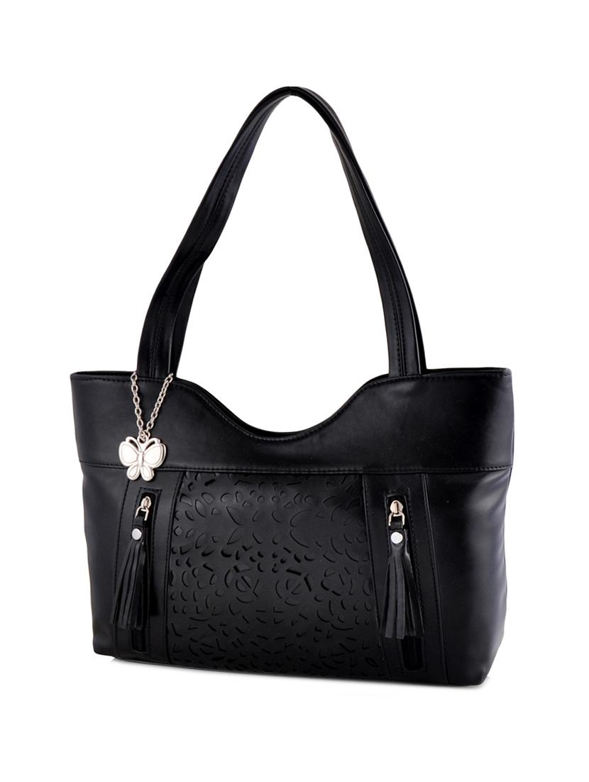 black leatherette cutwork handbag - 12379502 - Zoom Image - 1