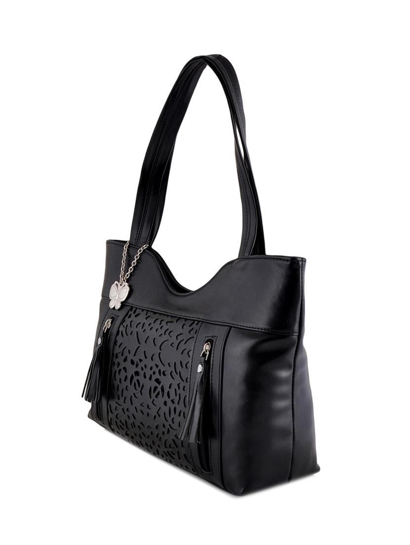 black leatherette cutwork handbag - 12379502 - Zoom Image - 4