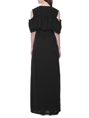 ruffled buttoned black cold shoulder maxi dress - 12379770 - Standard Image - 3