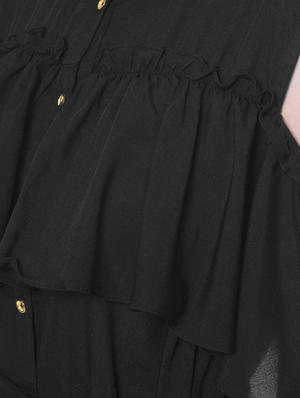ruffled buttoned black cold shoulder maxi dress - 12379770 - Standard Image - 4
