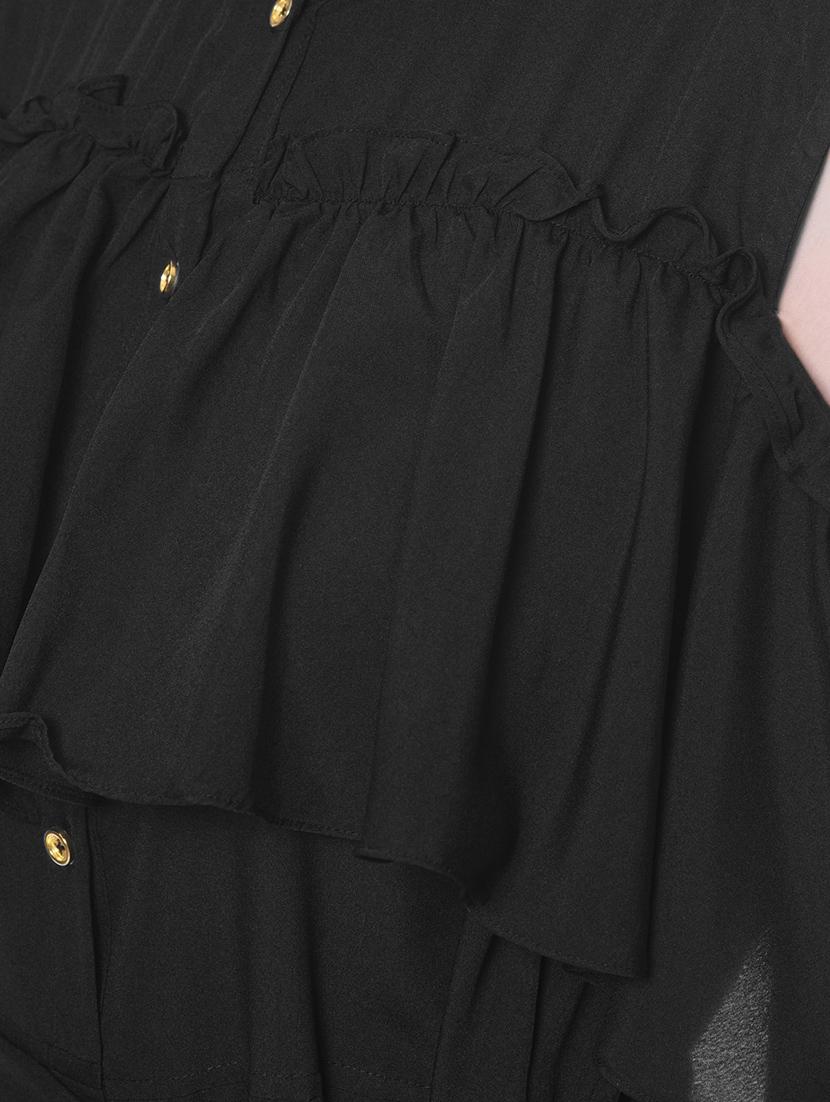 ruffled buttoned black cold shoulder maxi dress - 12379770 - Zoom Image - 4