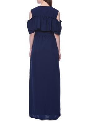 solid navy blue crepe maxi dress - 12379771 - Standard Image - 3