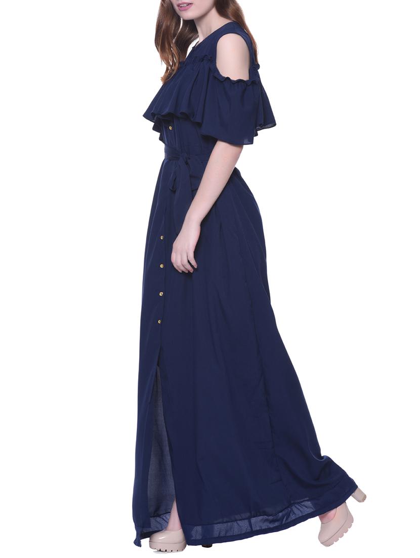 solid navy blue crepe maxi dress - 12379771 - Zoom Image - 2