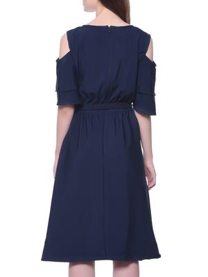 solid blue cold shoulder ruffle skater dress - 12379774 - Standard Image - 3