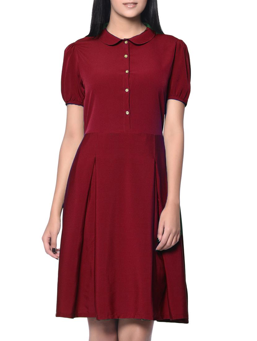 solid maroon crepe dress - 12379776 - Zoom Image - 1