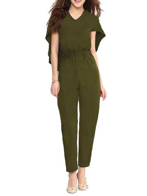 green crepe full leg jumpsuit - 12379790 - Standard Image - 1