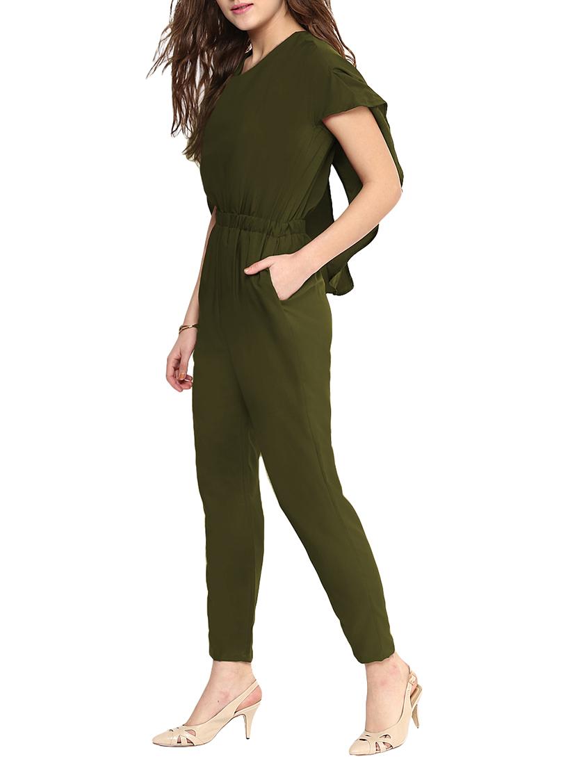 green crepe full leg jumpsuit - 12379790 - Zoom Image - 2