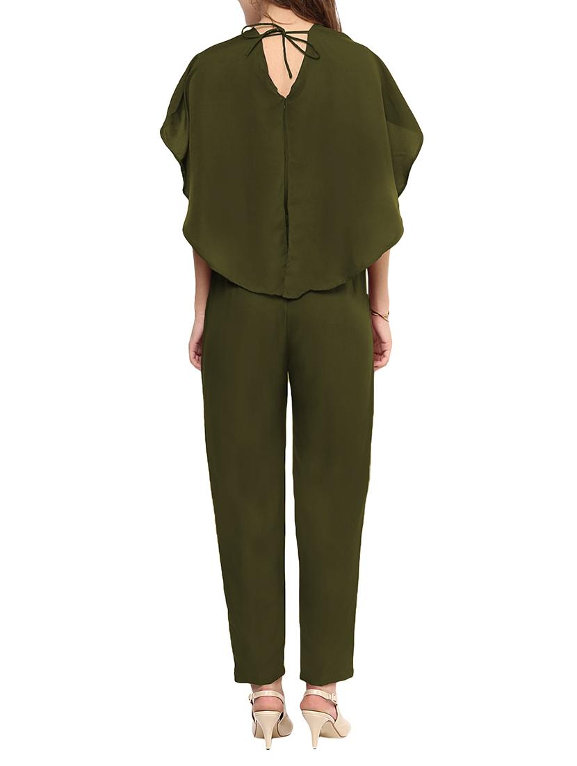 green crepe full leg jumpsuit - 12379790 - Zoom Image - 3
