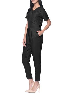 black crepe full leg jumpsuit - 12379797 - Standard Image - 2