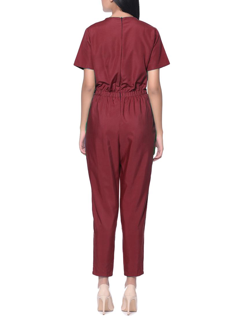 red crepe full leg jumpsuit - 12379799 - Zoom Image - 3