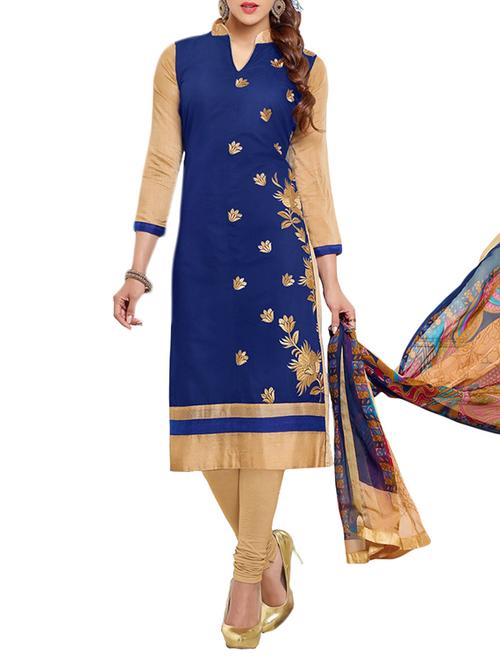 blue poly cotton straight unstitched suit - 12381814 - Standard Image - 1