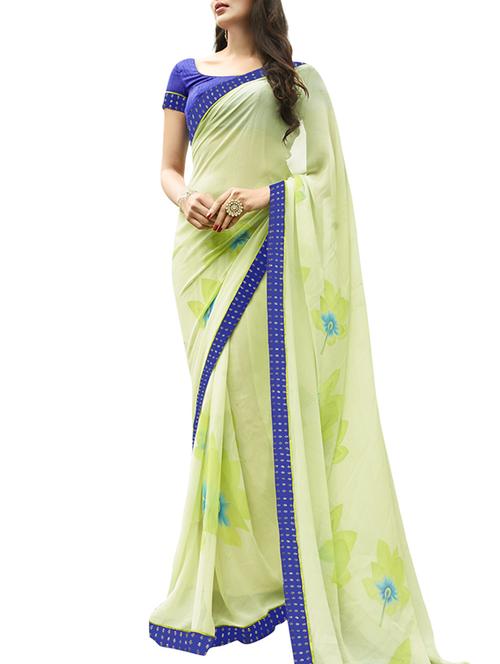 green georgette printed saree with blouse - 12382388 - Standard Image - 1