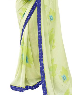 green georgette printed saree with blouse - 12382388 - Standard Image - 3