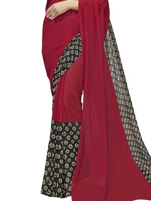 red georgette printed saree with blouse - 12382391 - Standard Image - 3