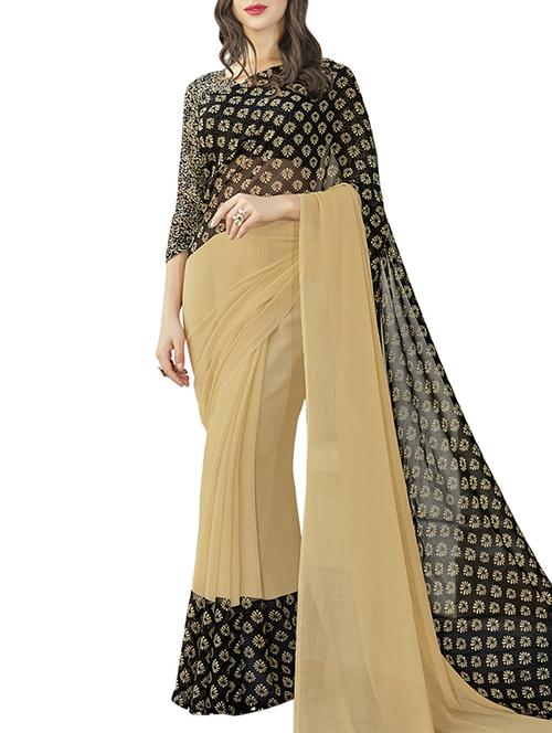 beige georgette printed saree with blouse - 12382397 - Standard Image - 1