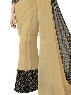 beige georgette printed saree with blouse - 12382397 - Standard Image - 3