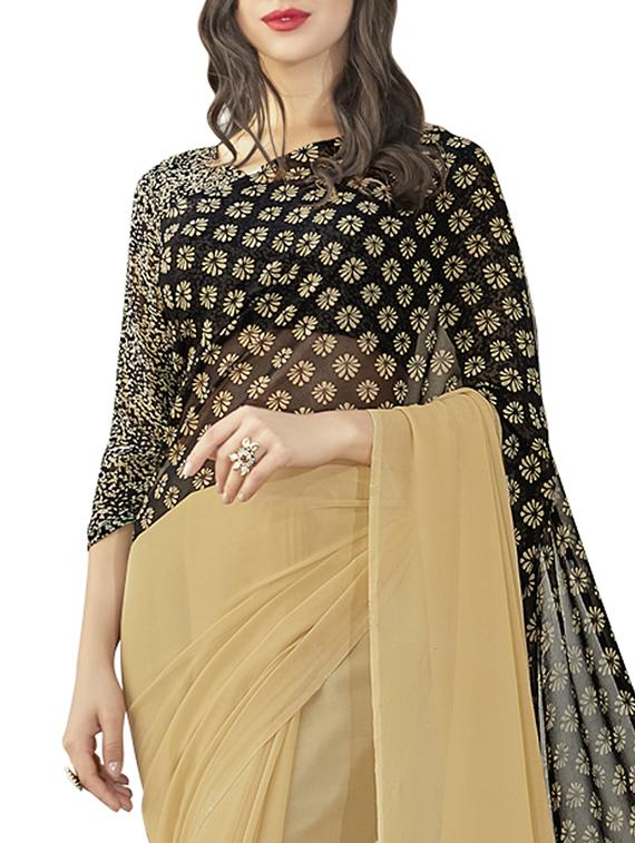beige georgette printed saree with blouse - 12382397 - Zoom Image - 2