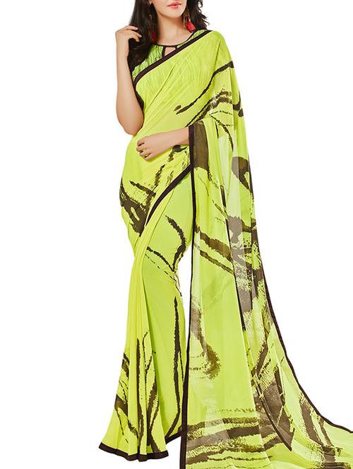 green georgette printed saree with blouse - 12382402 - Standard Image - 1