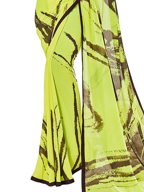 green georgette printed saree with blouse - 12382402 - Zoom Image - 3