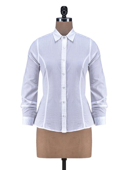 solid white cotton full sleeve shirt - 1238553 - Standard Image - 1