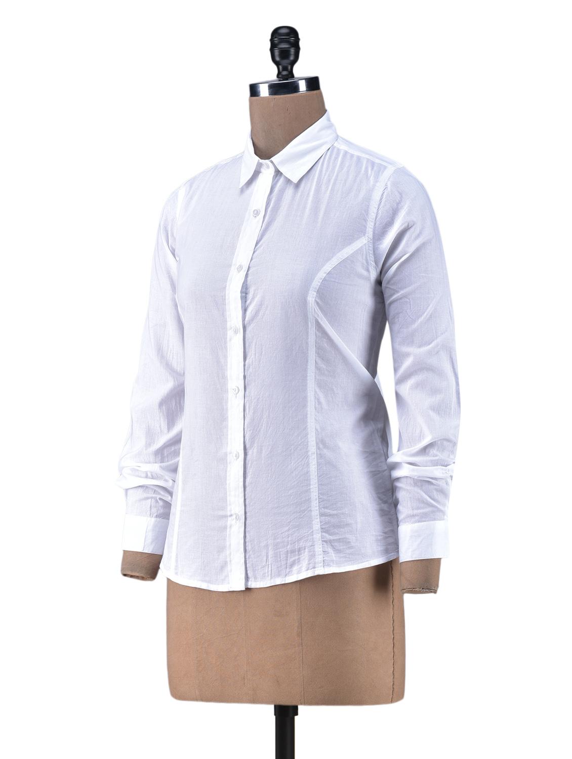 solid white cotton full sleeve shirt - 1238553 - Zoom Image - 2