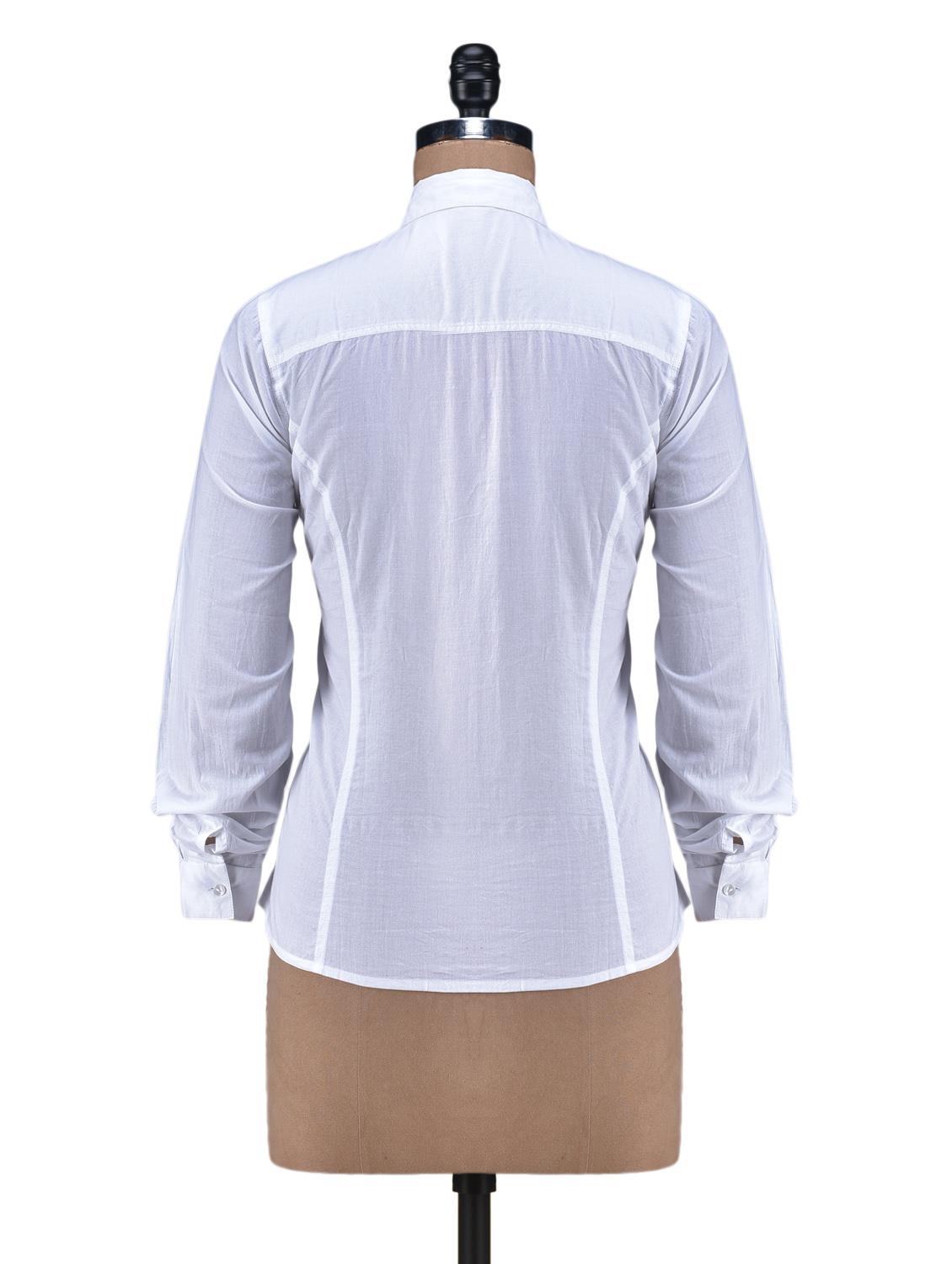 solid white cotton full sleeve shirt - 1238553 - Zoom Image - 3