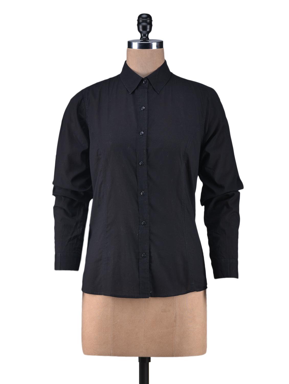 solid black cotton full sleeve shirt - 1238554 - Zoom Image - 1