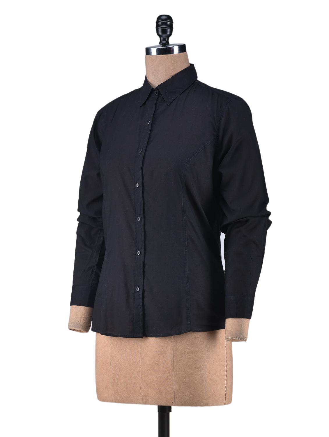 solid black cotton full sleeve shirt - 1238554 - Zoom Image - 2