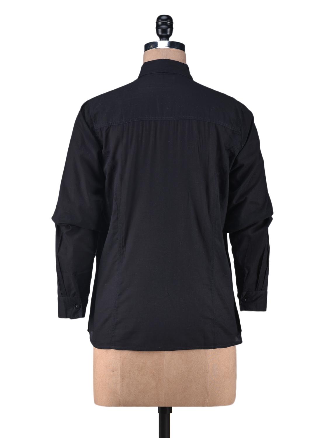 solid black cotton full sleeve shirt - 1238554 - Zoom Image - 3
