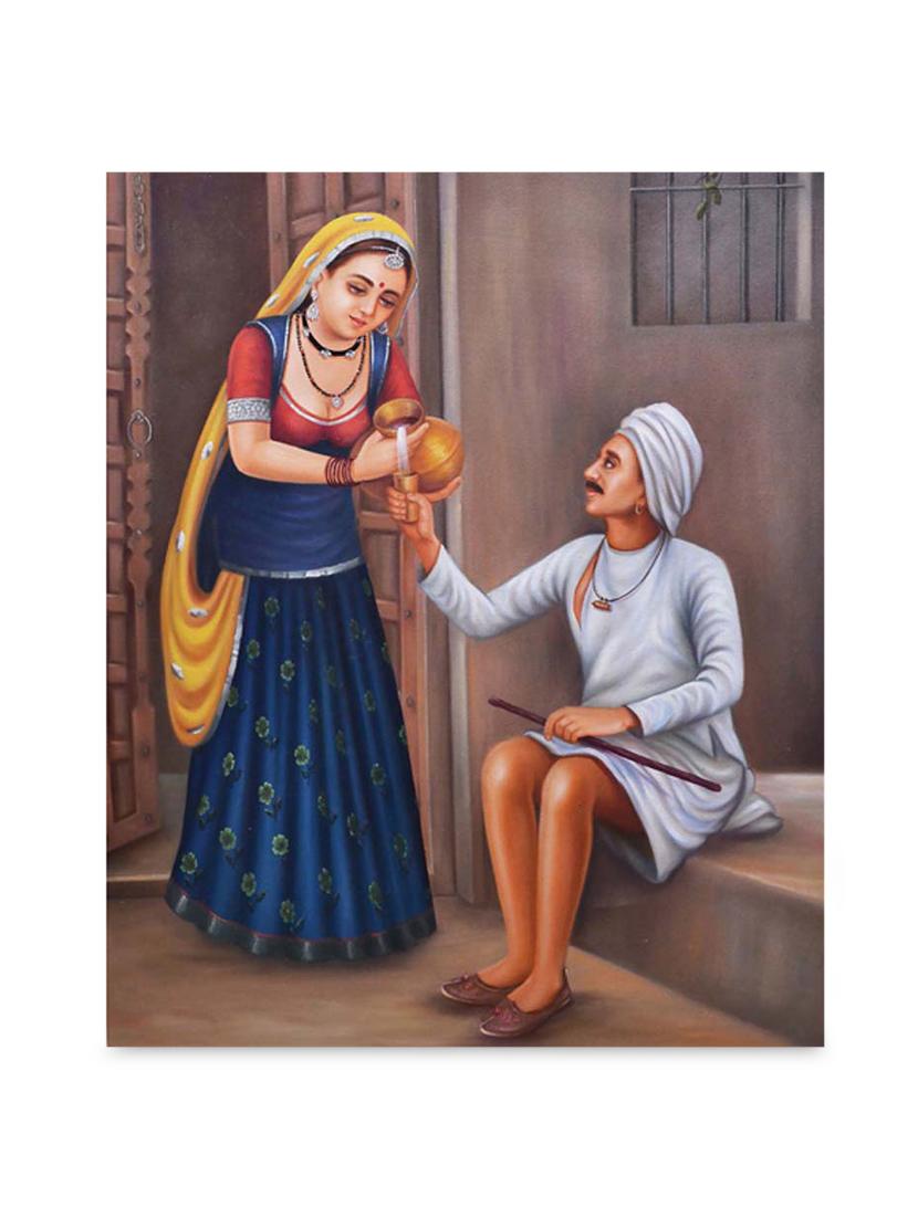 multicolor frameless canvas rajasthani village painting - 1238832 - Zoom Image - 1