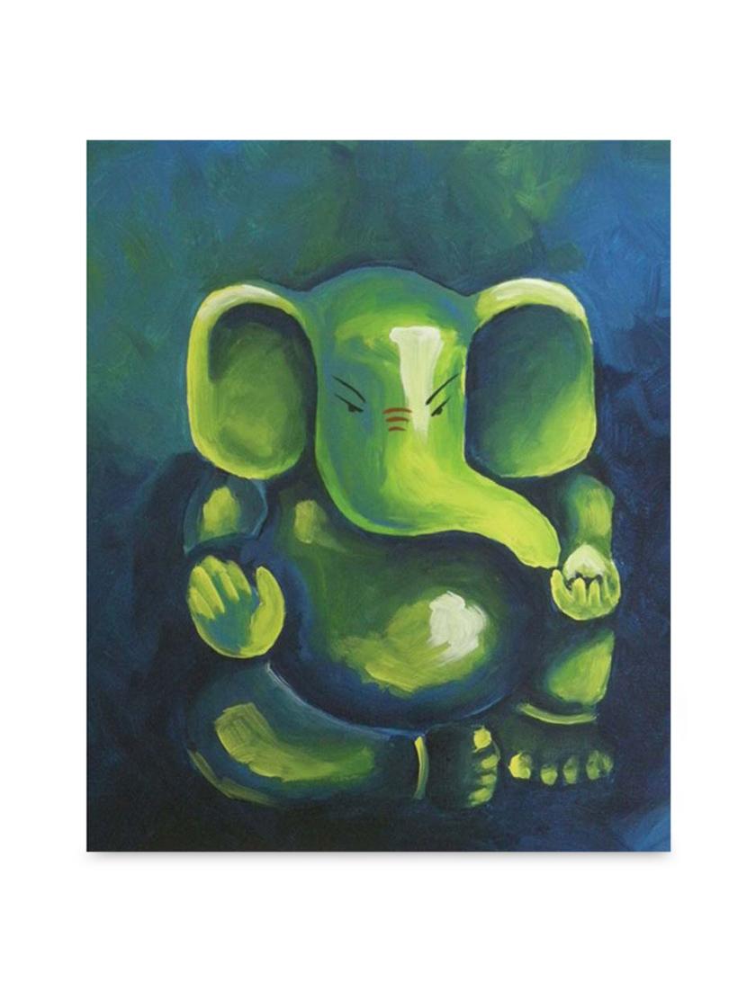 multicolor frameless canvas green ganesha painting - 1238840 - Zoom Image - 1