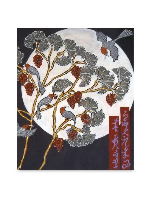 multicolor frameless canvas birds on tree in night - 1238908 - Standard Image - 1
