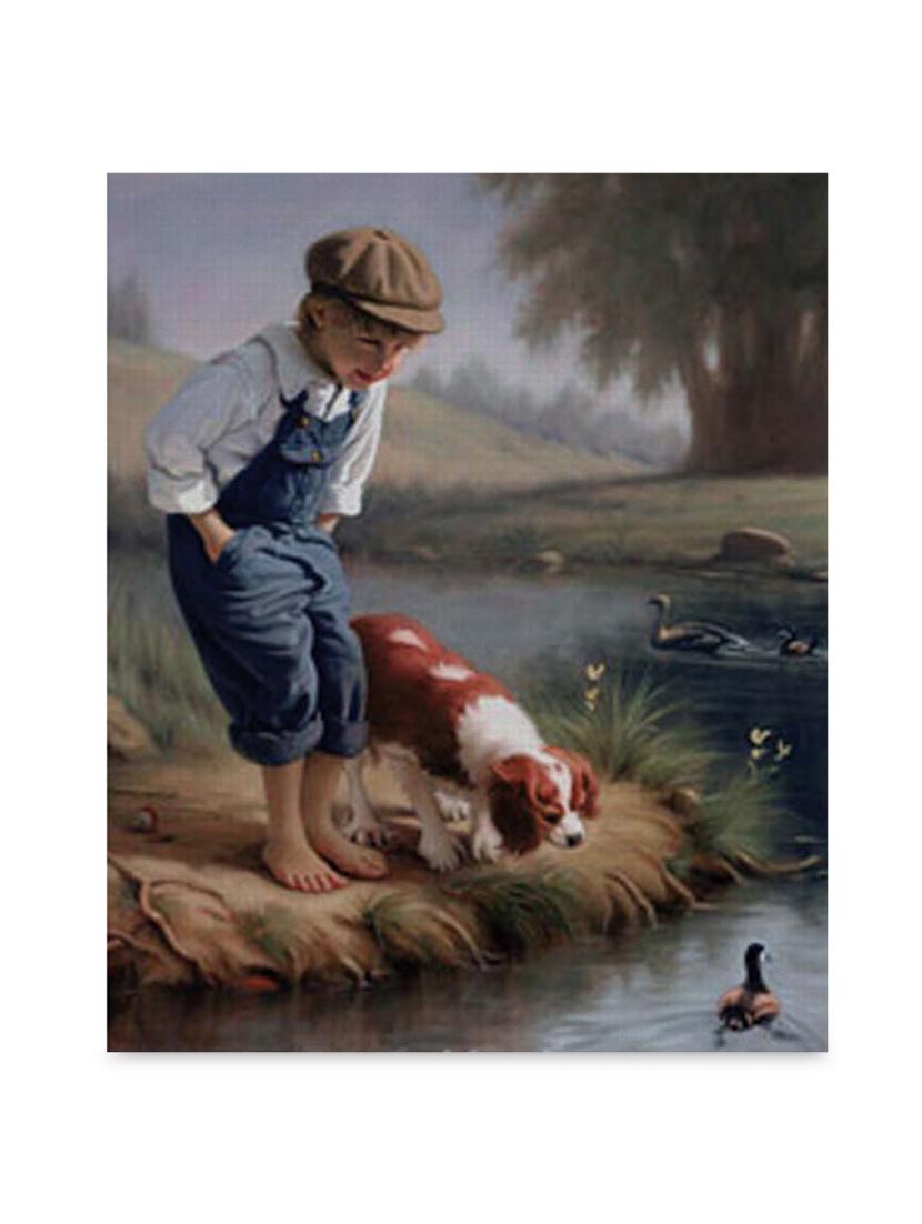 multicolor frameless canvas boy with dog painting - 1238929 - Zoom Image - 1