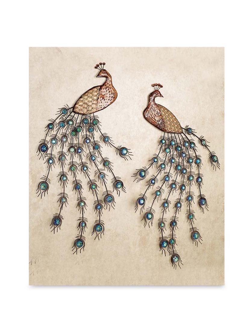 multicolor frameless canvas two peacocks painting