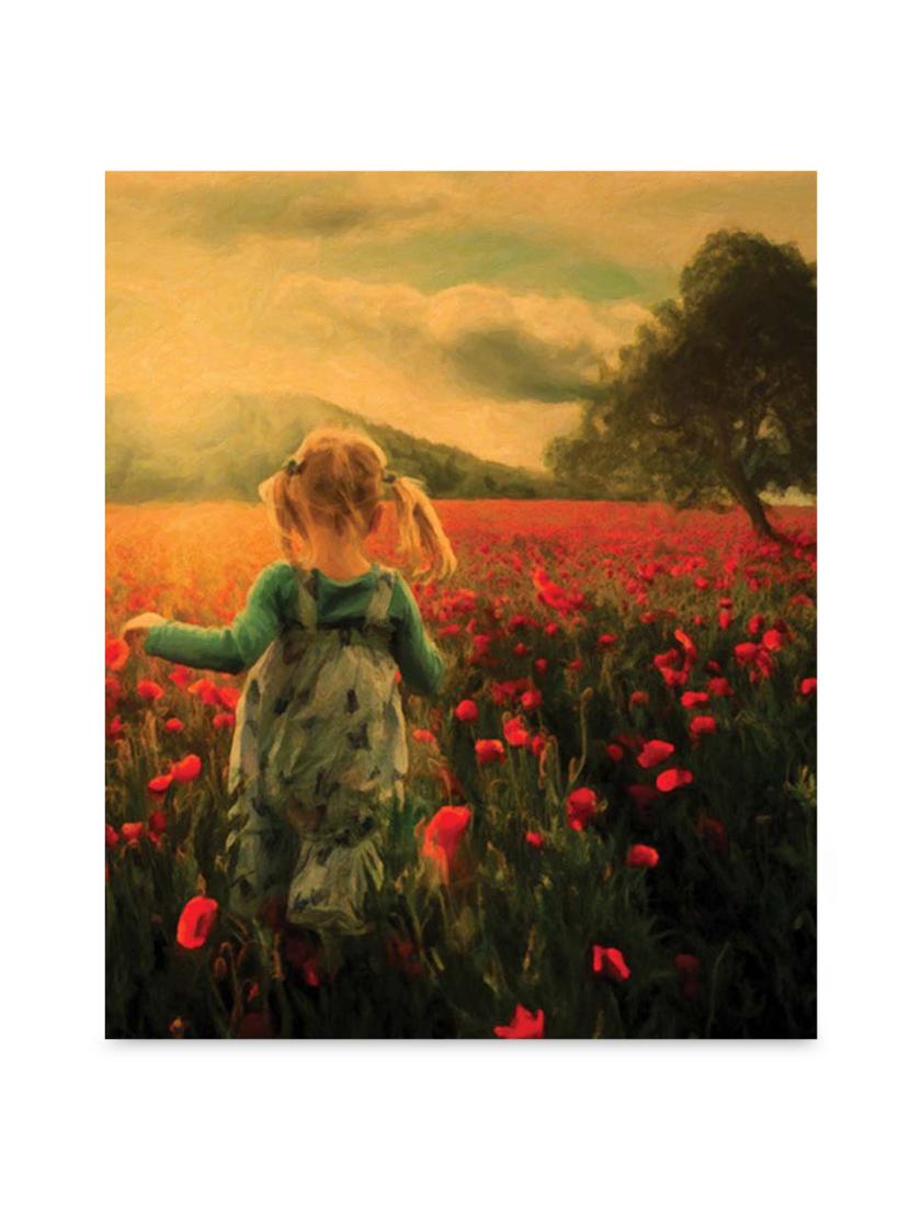 multicolor frameless canvas girl in field painting