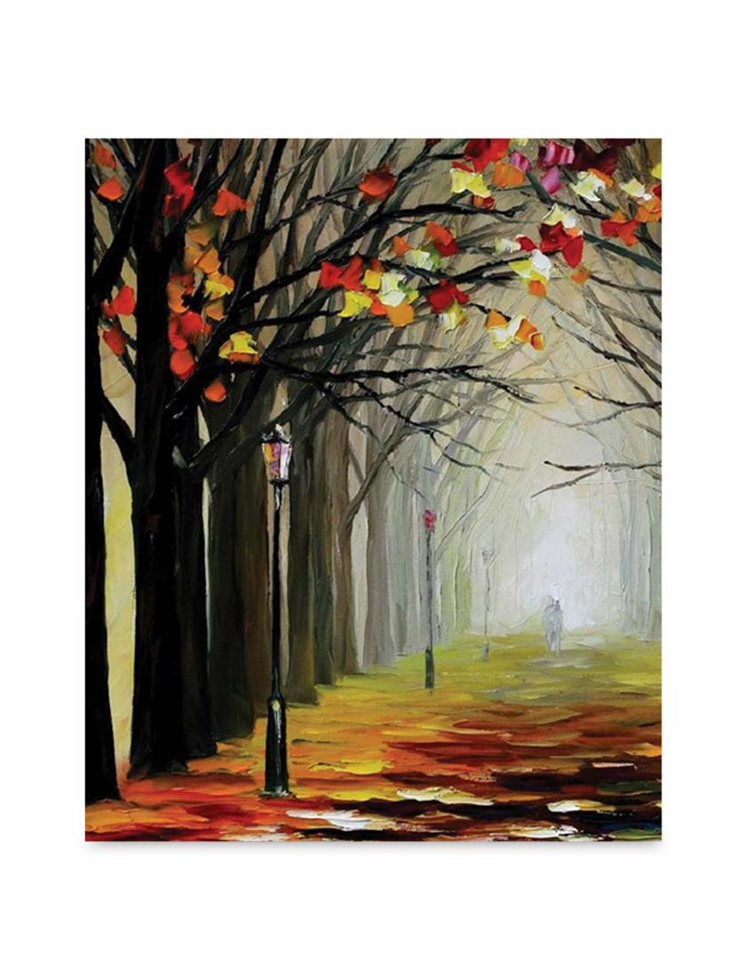 multicolor frameless canvas tree along the lane painting