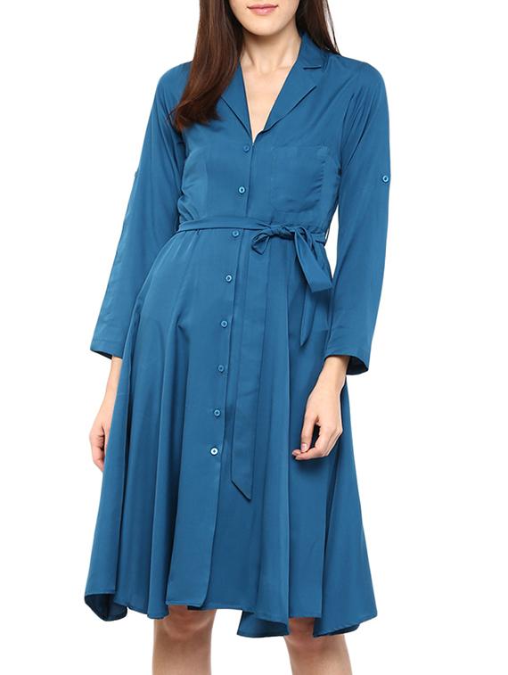 solid blue crepe shirt dress - 12392080 - Zoom Image - 1