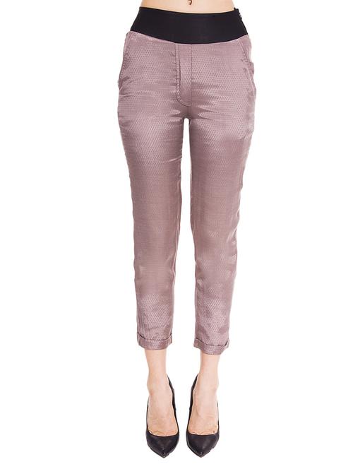 brown viscose flat front trousers - 12394134 - Standard Image - 1