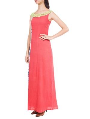 orange rayon printed maxi dress - 12394137 - Standard Image - 2