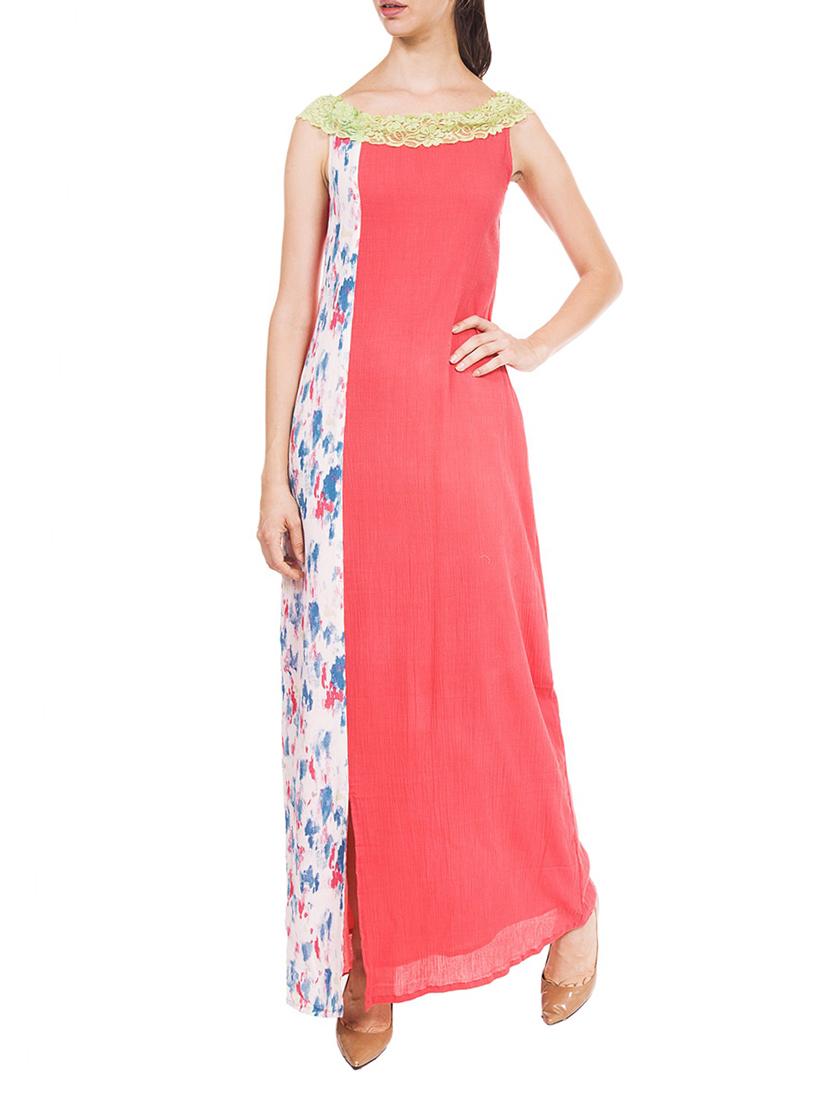 orange rayon printed maxi dress - 12394137 - Zoom Image - 1