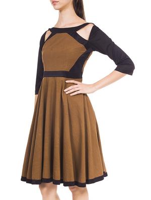 brown and black colour block cotton fit and flare dress - 12394143 - Standard Image - 2