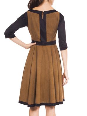 brown and black colour block cotton fit and flare dress - 12394143 - Standard Image - 3